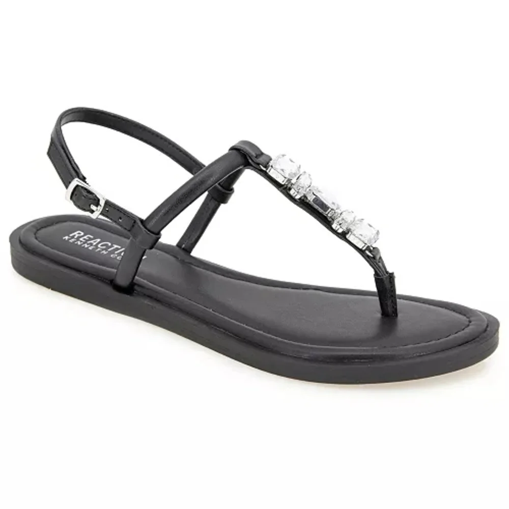 Kenneth Cole Reaction Women's Sera Black Leather Almond Toe Flat Sandals Size 9